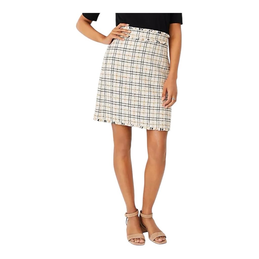 Ann Taylor Fringe Tweed A-Line Skirt Size 6 Neutral Old Money Academia